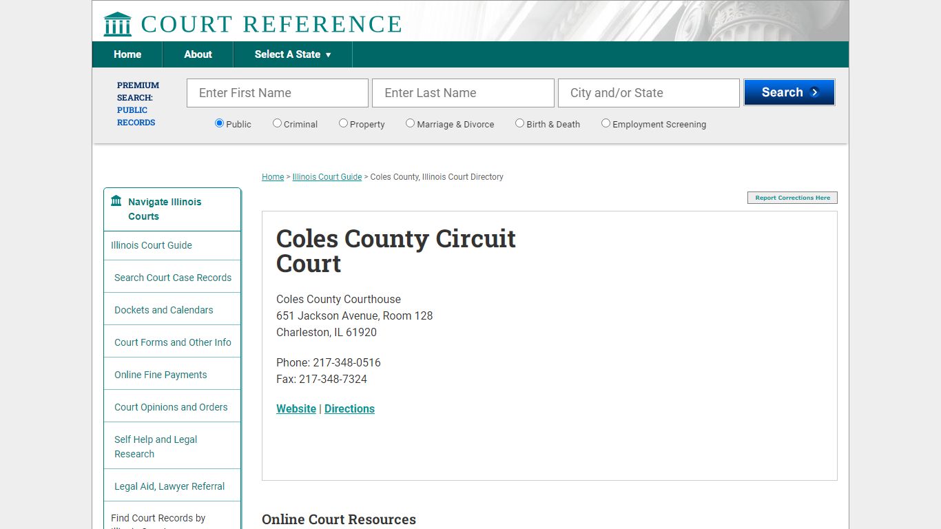 Coles County Circuit Court - Court Records Directory